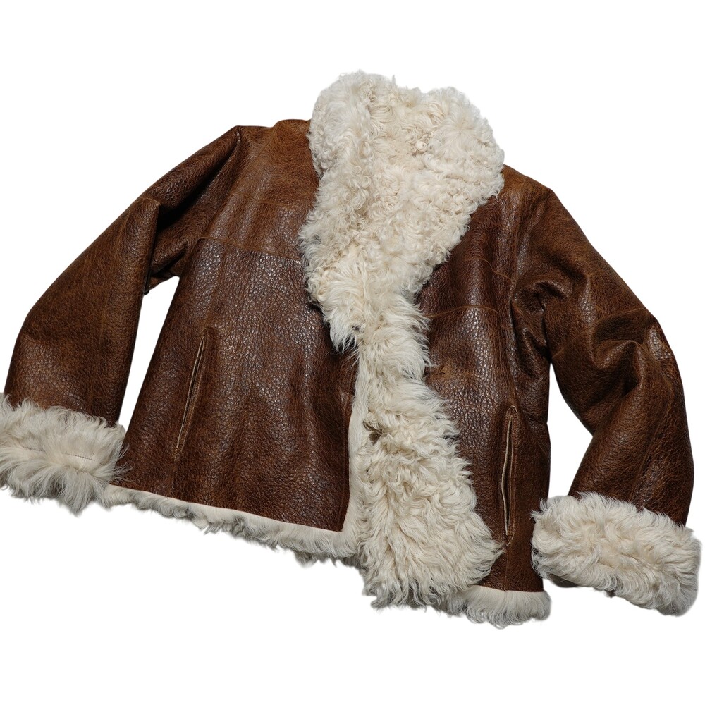 Oscar De La Renta Jacket Womens XL Brown Leather Lamb Fur Shearling Trim